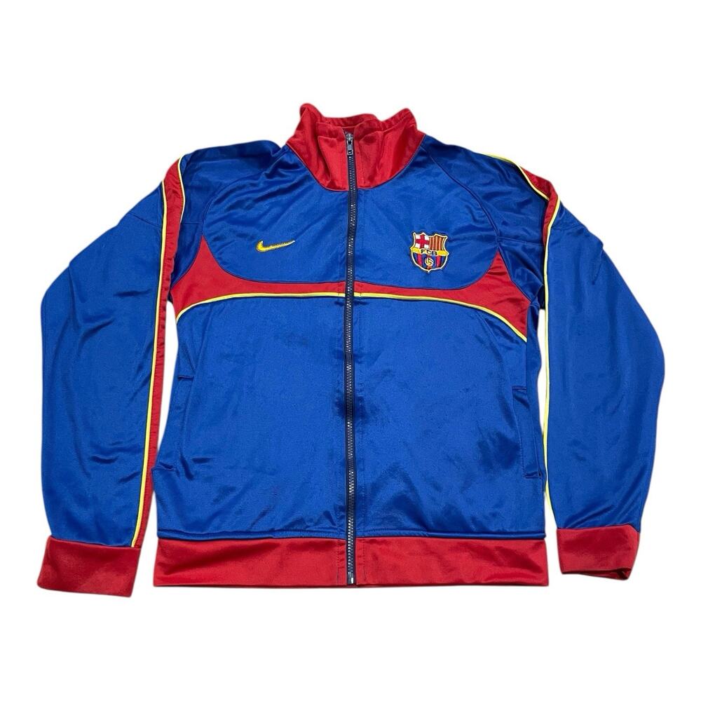80's Nike FC Barcelona Vintage Track Jacket Blue & Red Size Small Full Zip Shirt